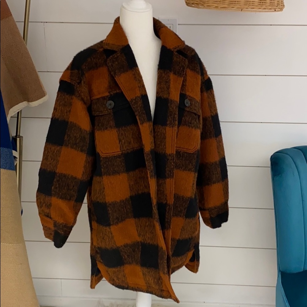 Old Navy Black and Brown Plaid Jacket
